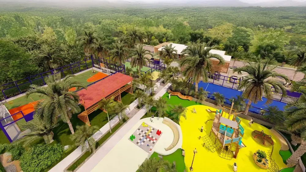 Zona deportiva con canchas y parque infantil